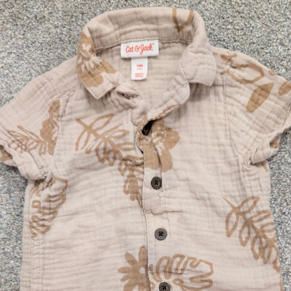 Cat & Jack Tan Leaf Print Shirt